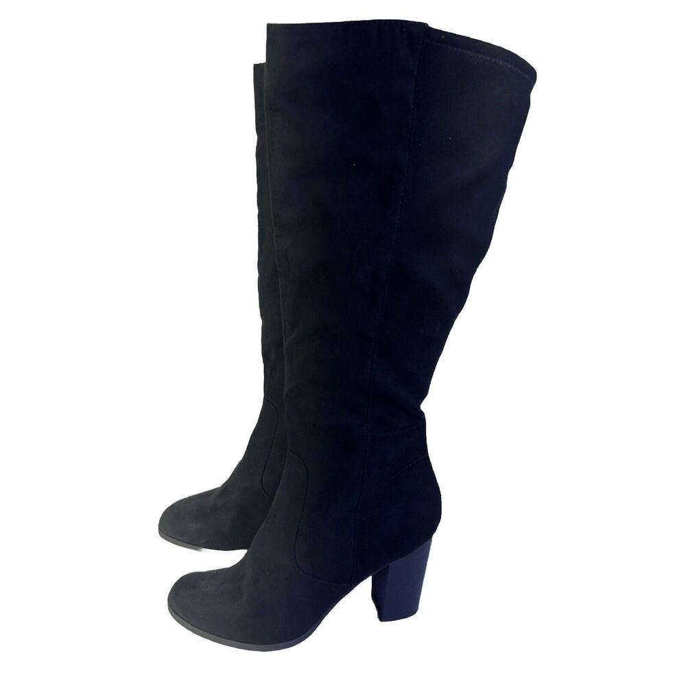 Style & Co Addy Women’s Boots Black Size 9 Faux Suede Winter Motorcycle Knee.